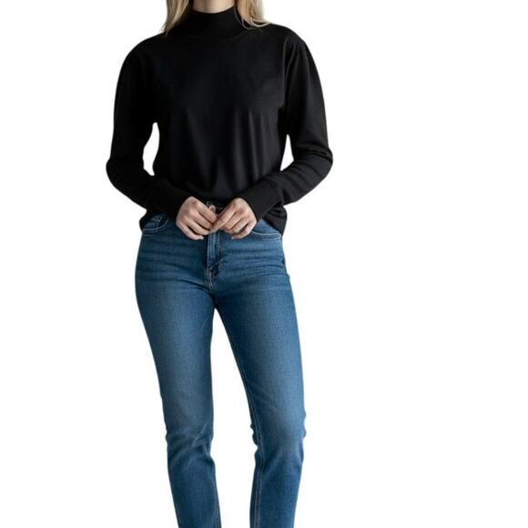 Elie Tahari Black Mock Neck Puff Shoulder Long Sleeve Top Women’s Medium | Fall - Picture 3 of 11